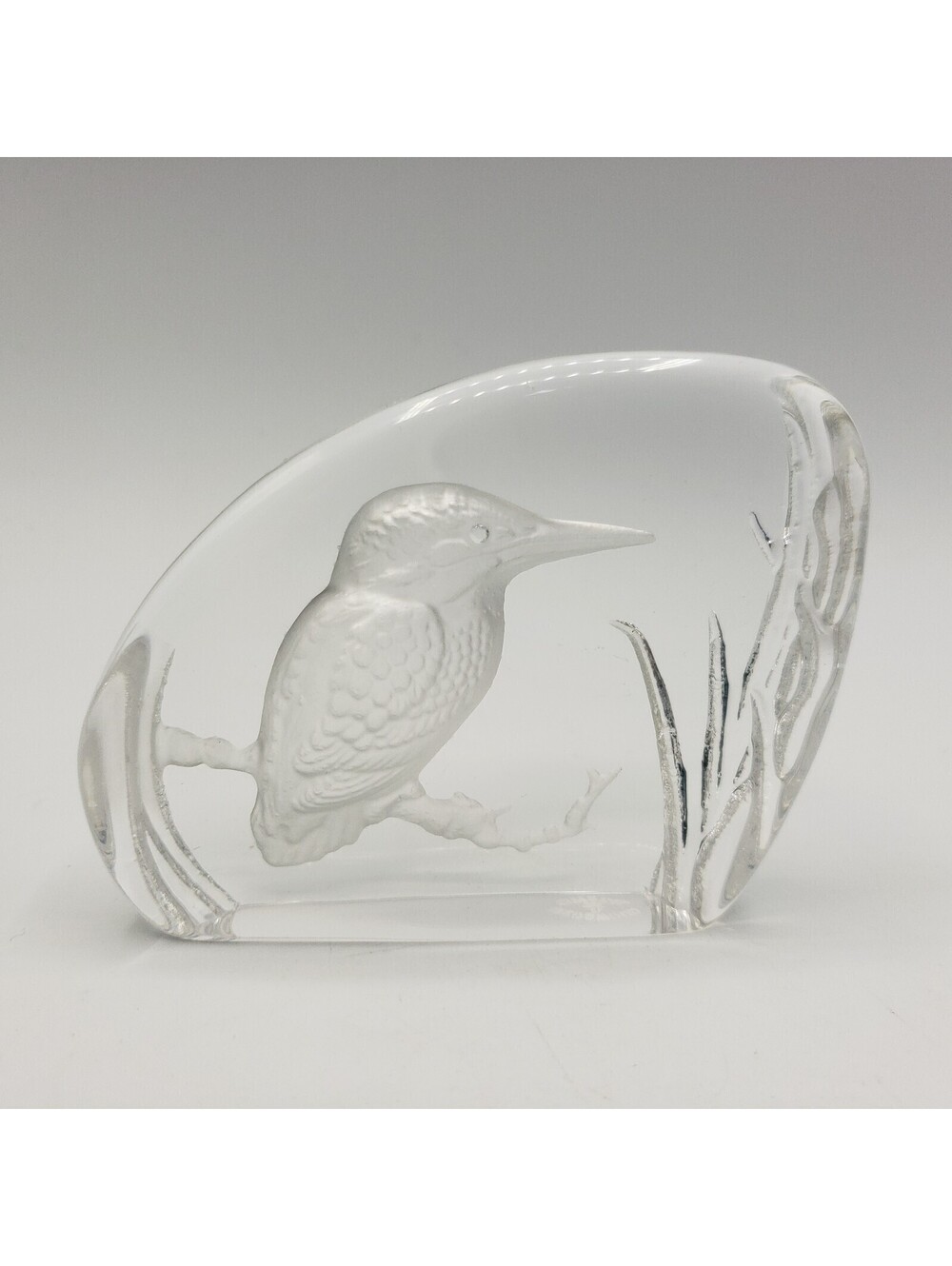 Wedgwood Crystal Paperweight Kingfisher Intaglio Bird Made in England